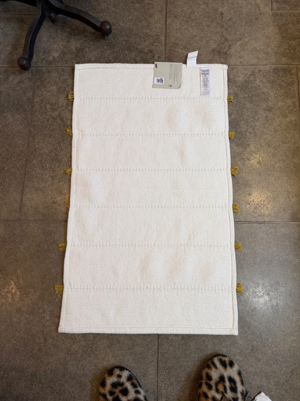 West Elm Tassel Stripe Bath Mat - Cream with Mustard Stripe 20 x 34 inches